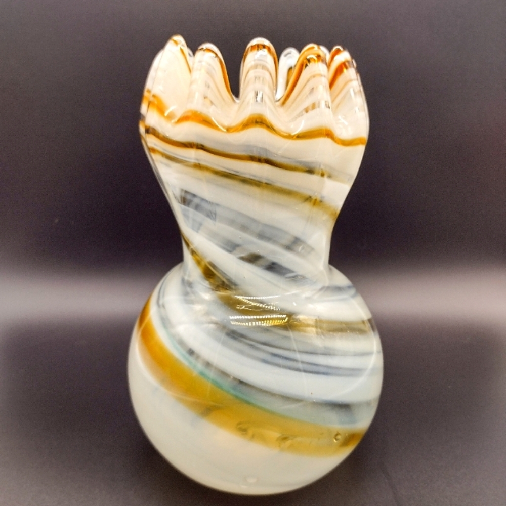 Art Glass Vase with Ruffled Edge